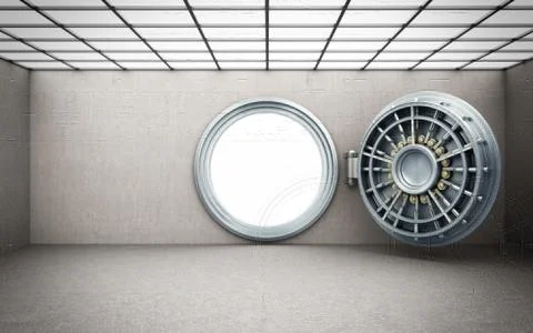 Big open safe door background High resolution 3d render Stock Illustration