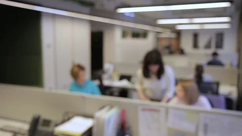 The big open space in modern office is devided into working areas by tables. Stock Footage 83148373