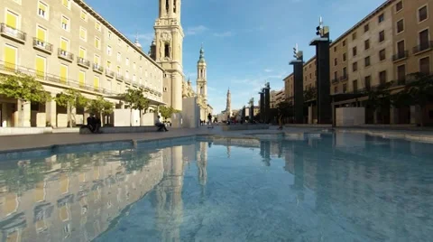 Big open square with fontain and old church Stock Footage 47470659