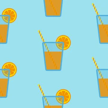 Big orange juice pattern on blue background Stock Illustration