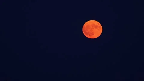 A Big Orange Moon Glows In The Night Sky Stock Footage 338410493