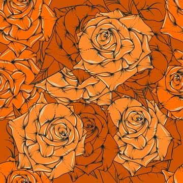 Big orange roses seamless pattern Stock Illustration