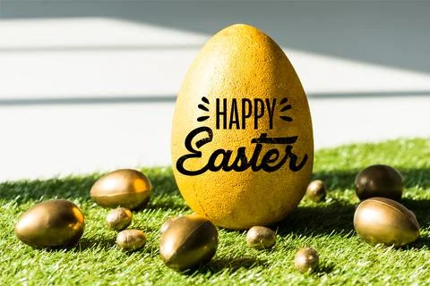 Big ostrich egg happy easter Stock Photos