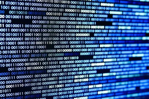 Big overload blockchain data. Blue binary data code background for internet a Stock Illustration