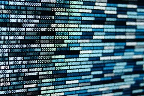 Big overload blockchain data. Blue binary data code background for internet a Stock Illustration