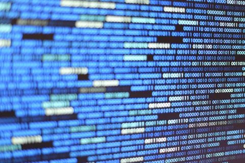 Big overload blockchain data. Blue binary data code background for internet a Stock Illustration