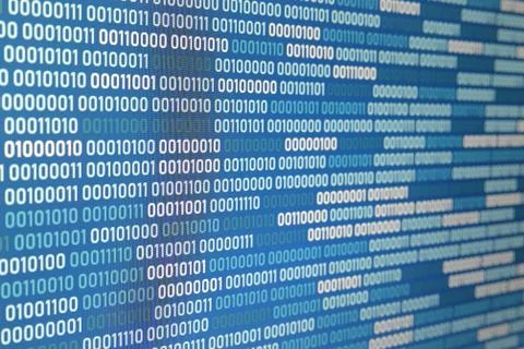 Big overload blockchain data. Blue binary data code background for internet a Stock Illustration