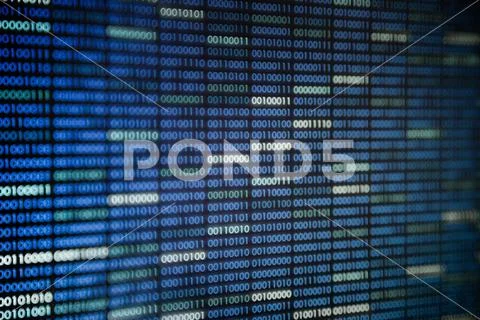 Big overload blockchain data. Blue binary data code background for internet a Stock Photos
