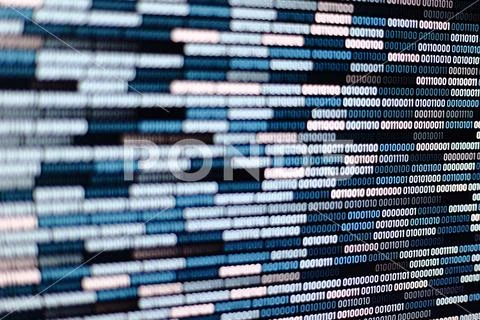 Big overload blockchain data. Blue binary data code background for internet a Stock Photos