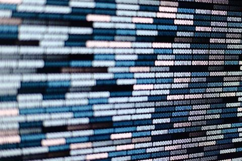 Big overload blockchain data. Blue binary data code background for internet a 스톡 사진