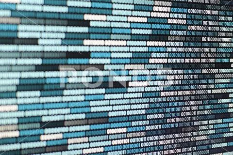 Big overload blockchain data. Blue binary data code background for internet a Stock Photos
