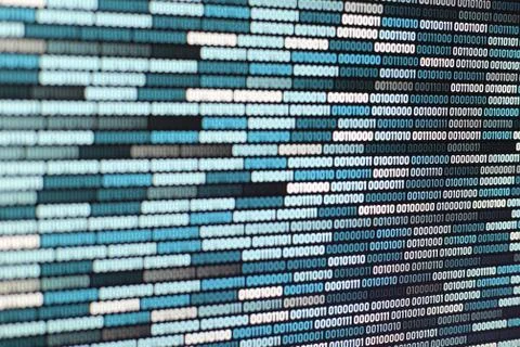 Big overload blockchain data. Blue binary data code background for internet a 스톡 사진