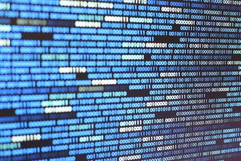 Big overload blockchain data. Blue binary data code background for internet a 스톡 사진