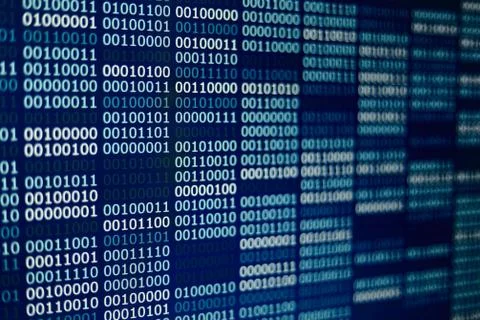 Big overload blockchain data. Blue binary data code background for internet a 스톡 사진