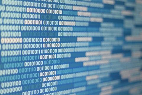 Big overload blockchain data. Blue binary data code background for internet a Stock Photos