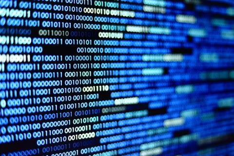 Big overload blockchain data. Blue binary data code background for internet a 写真素材