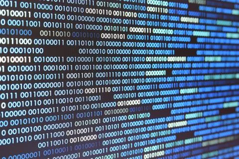 Big overload blockchain data. Blue binary data code background for internet a 스톡 사진