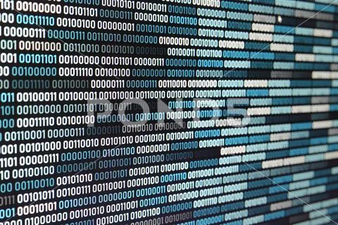 Big overload blockchain data. Blue binary data code background for internet a Stock Photos