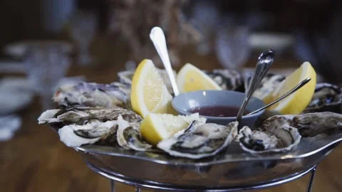 Big oyster dish. Stock Footage 131412206