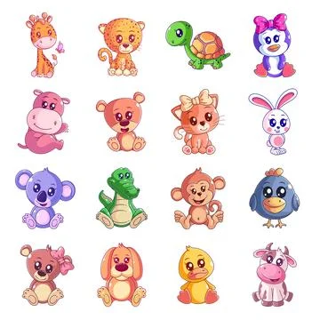 Big pack of cute animals, hand drawn style set Stock Illustration