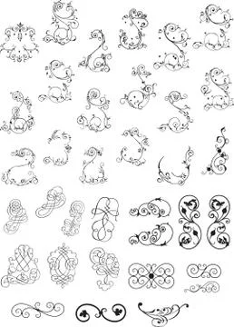 Big pack of different style ornaments Stock Illustration