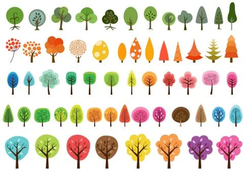 Big pack of different style trees Stock Illustration