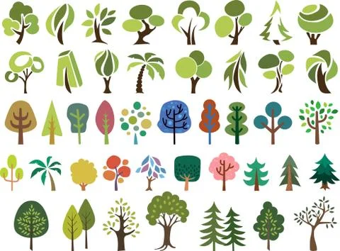 Big pack of different style trees Stock Illustration