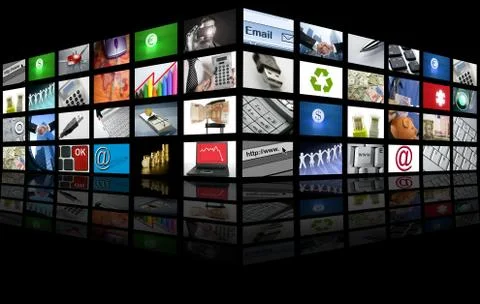 Big Panel of TV screen internet business Stock Photos