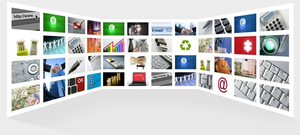 Big Panel of TV screen internet business Stock Photos