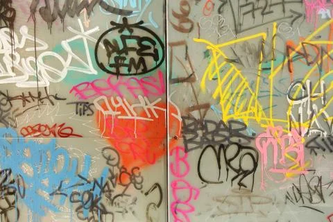Big panels with lots of graffitis on them Stock Photos