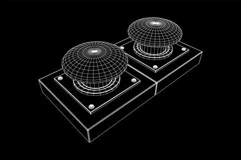 Big panic launch push button. Wireframe low poly mesh Stock Illustration
