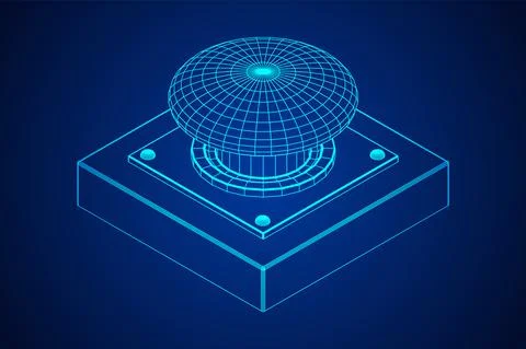 Big panic launch push button. Wireframe low poly mesh Illustrazione stock