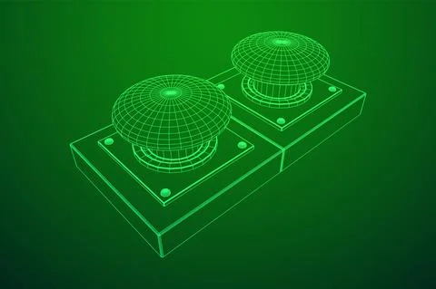 Big panic launch push button. Wireframe low poly mesh Illustrazione stock