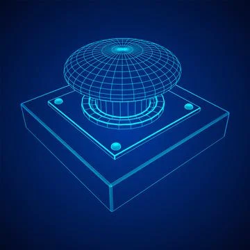 Big panic launch push button. Wireframe low poly mesh Stock Illustration