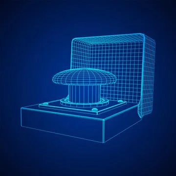 Big panic launch push button. Wireframe low poly mesh 스톡 일러스트