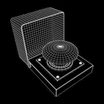 Big panic launch push button. Wireframe low poly mesh Illustrazione stock