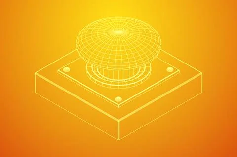 Big panic launch push button. Wireframe low poly mesh Stock Illustration