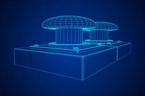 Big panic launch push button. Wireframe low poly mesh Stock Illustration