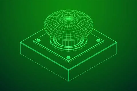 Big panic launch push button. Wireframe low poly mesh Stock Illustration