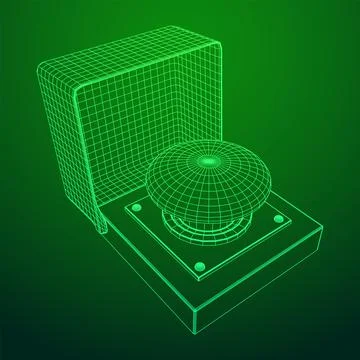 Big panic launch push button. Wireframe low poly mesh Stock Illustration