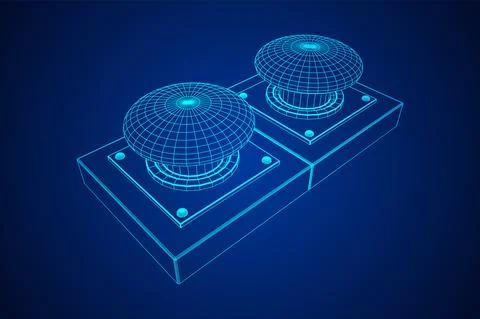 Big panic launch push button. Wireframe low poly mesh Stock Illustration