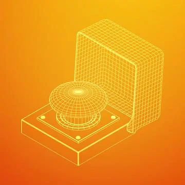 Big panic launch push button. Wireframe low poly mesh 스톡 일러스트