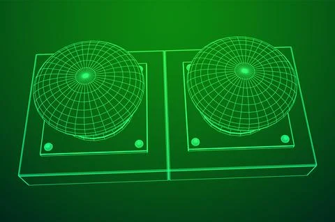 Big panic launch push button. Wireframe low poly mesh 스톡 일러스트