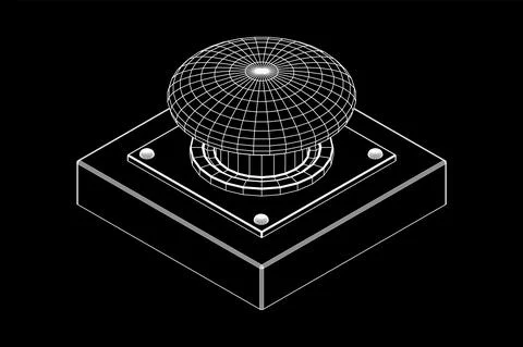 Big panic launch push button. Wireframe low poly mesh Illustrazione stock