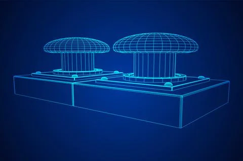 Big panic launch push button. Wireframe low poly mesh 스톡 일러스트