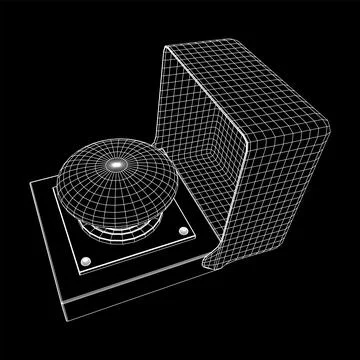 Big panic launch push button. Wireframe low poly mesh Illustrazione stock
