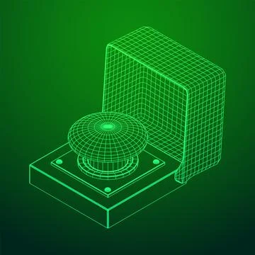 Big panic launch push button. Wireframe low poly mesh Stock Illustration