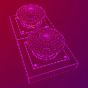 Big panic launch push button. Wireframe low poly mesh 스톡 일러스트