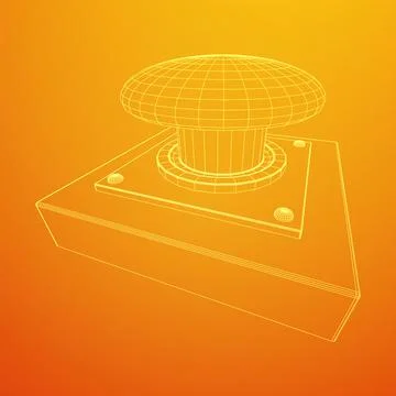 Big panic launch push button. Wireframe low poly mesh Illustrazione stock