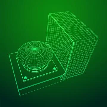 Big panic launch push button. Wireframe low poly mesh Stock Illustration